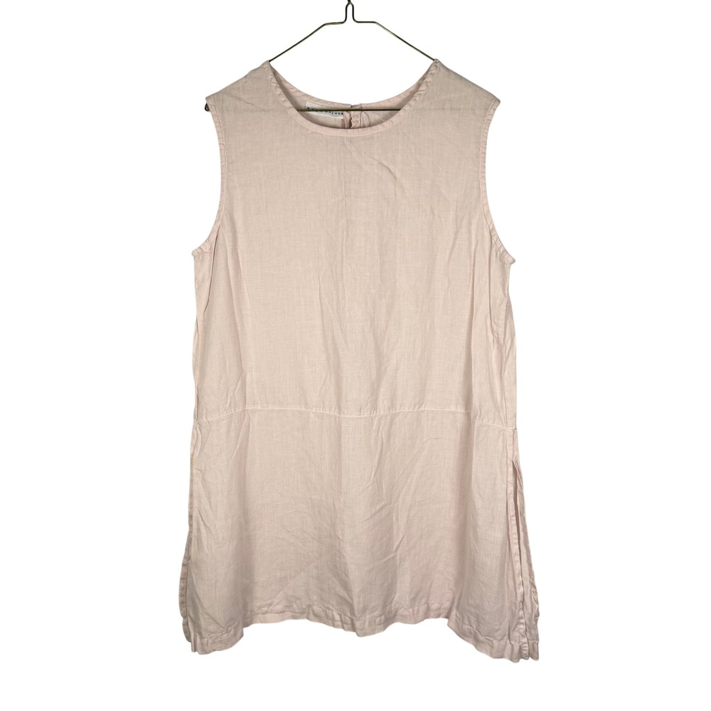 Bryn Walker Lagenlook Coastal Women Sleeveless Tunic Top Light Pink 100% Linen